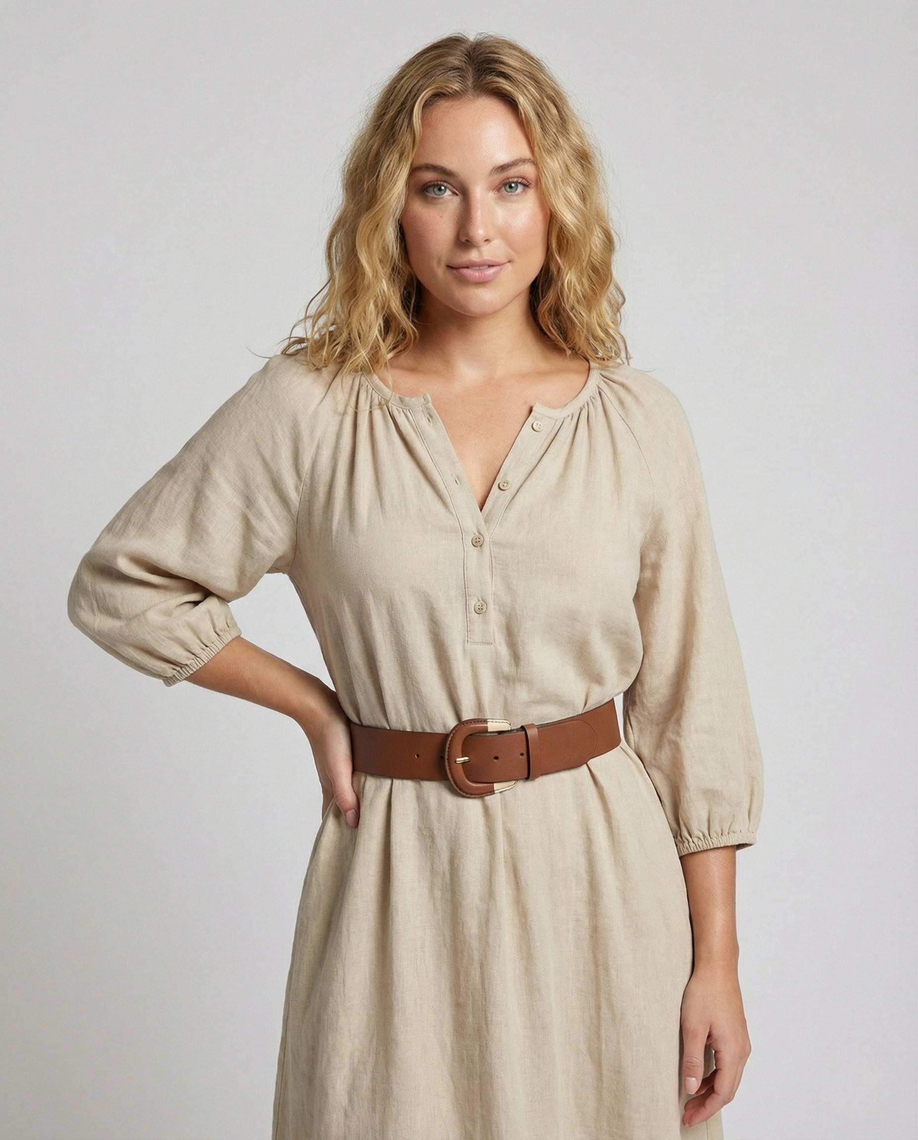 Damen Baumwoll Maxikleid mit Ballonärmeln