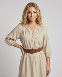 Damen Baumwoll Maxikleid mit Ballonärmeln