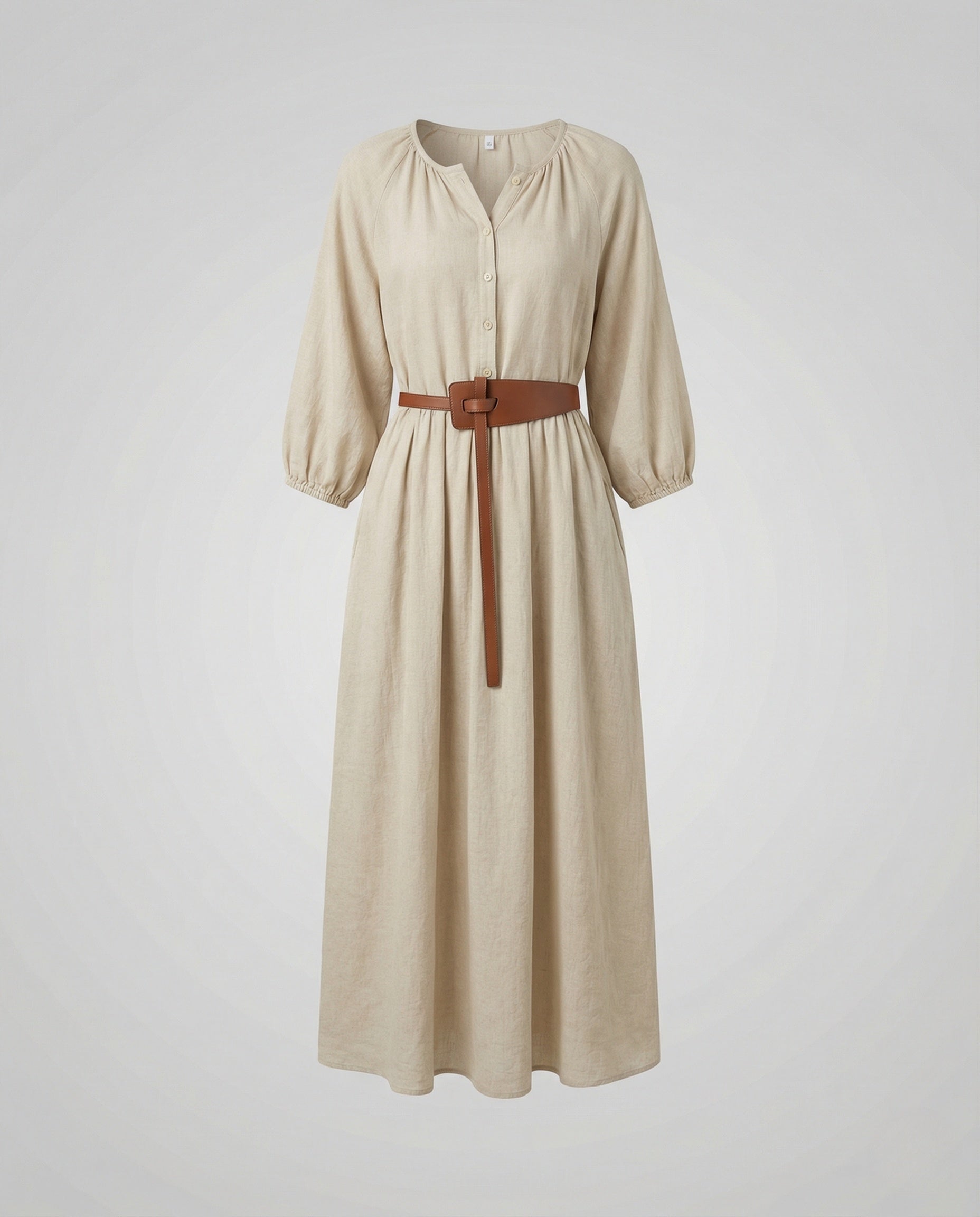 Damen Baumwoll Maxikleid mit Ballonärmeln