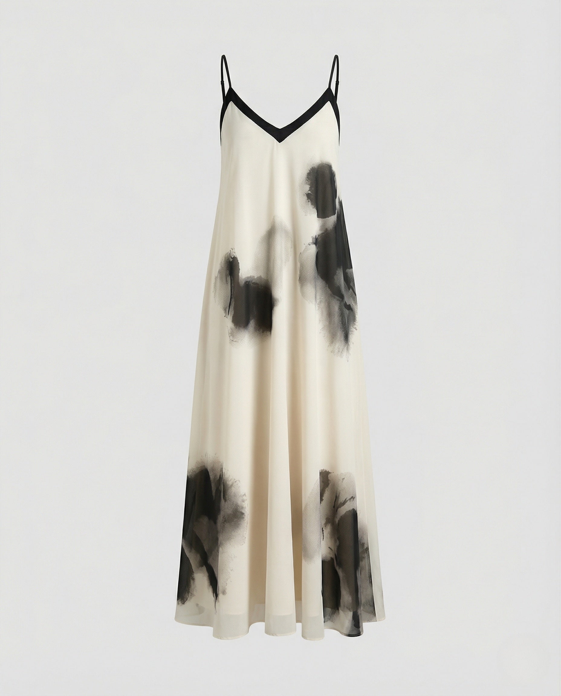 Damen Slipkleid mit V-Rücken und Aquarellprint