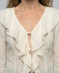 Damen Gecrinkelte Chiffonbluse mit Volantkragen