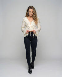 Damen Gecrinkelte Chiffonbluse mit Volantkragen