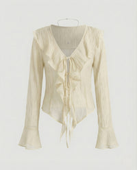Damen Gecrinkelte Chiffonbluse mit Volantkragen