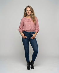 Damen Seidenoptik Bluse mit Tunnelzug