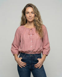 Damen Seidenoptik Bluse mit Tunnelzug Rosa