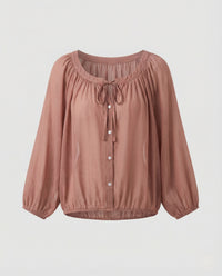 Damen Seidenoptik Bluse mit Tunnelzug Khaki