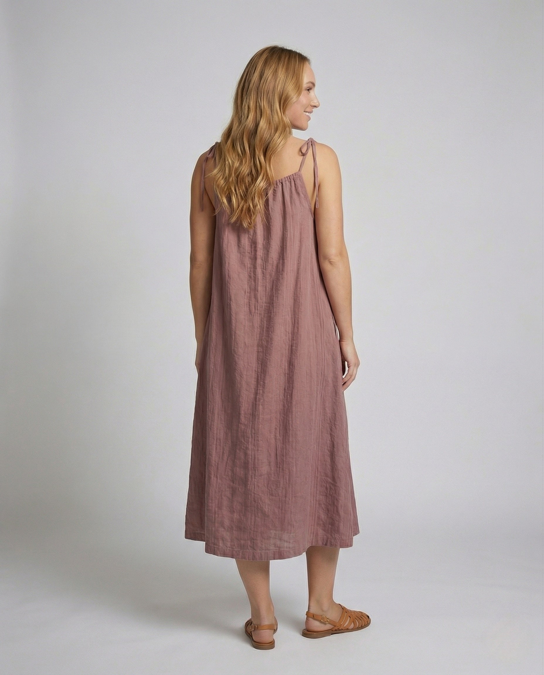 Damen Leinen Maxikleid mit Spaghettiträgern