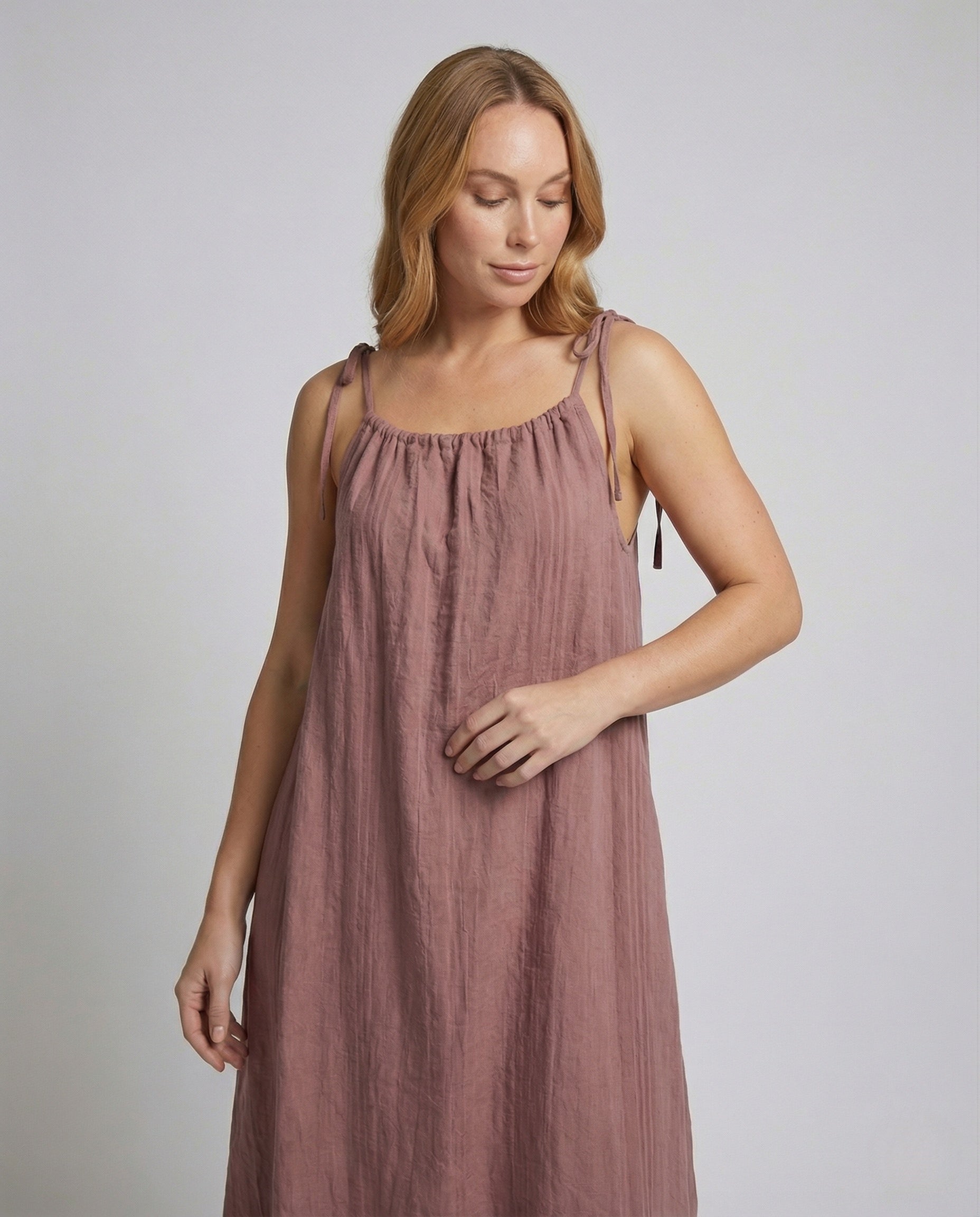 Damen Leinen Maxikleid mit Spaghettiträgern