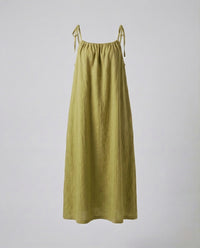 Damen Leinen Maxikleid mit Spaghettiträgern Gelb S