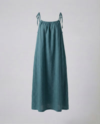 Damen Leinen Maxikleid mit Spaghettiträgern Kobaltblau S