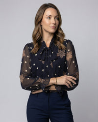 Damen Chiffonbluse mit Krawattenband Mehrfarbig