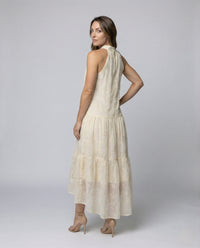 Damen Spitzen Maxikleid mit Stehkragen