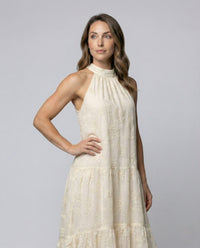 Damen Spitzen Maxikleid mit Stehkragen