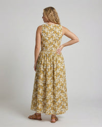 Damen Leinenoptik Maxikleid mit Faltenrock