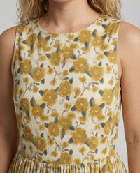 Damen Leinenoptik Maxikleid mit Faltenrock