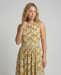 Damen Leinenoptik Maxikleid mit Faltenrock