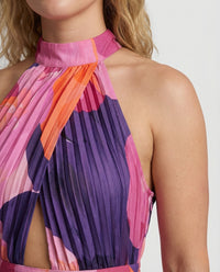 Damen Plissee Maxikleid mit Cut Outs