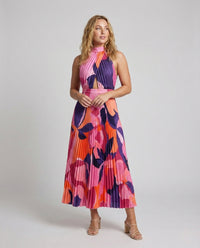 Damen Plissee Maxikleid mit Cut Outs Magenta