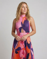 Damen Plissee Maxikleid mit Cut Outs