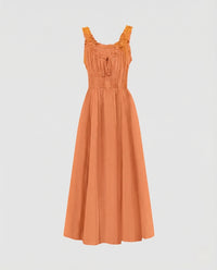 Damen Rüschen Maxikleid mit Tellerrock Orange