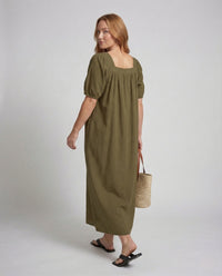 Damen A-Linien Maxikleid mit Puffärmeln