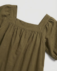 Damen A-Linien Maxikleid mit Puffärmeln