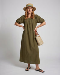 Damen A-Linien Maxikleid mit Puffärmeln