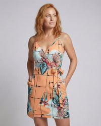 Damen Wickel Minikleid mit Spaghettiträgern Orange