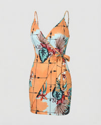 Damen Wickel Minikleid mit Spaghettiträgern
