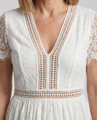 Damen Spitzen Maxikleid Empire