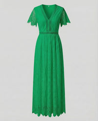 Damen Spitzen Maxikleid Empire Grün