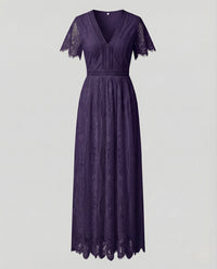 Damen Spitzen Maxikleid Empire Schwarz