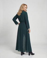 Damen Maxi Abaya mit Perlenfransen & Bindegürtel Elegantes Kleid