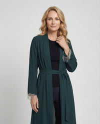 Damen Maxi Abaya mit Perlenfransen & Bindegürtel Elegantes Kleid