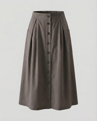 Damen Midirock mit Knopfleiste & Kellerfalten Grau M
