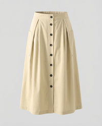 Damen Midirock mit Knopfleiste & Kellerfalten Khaki
