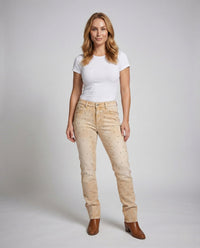 Damen Bootcut Jeans Schmal Geschnitten mit Strassbesatz und Offenem Saum