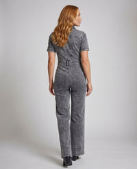 Damen Kurzarm Jeans Overall Tailliert mit Ausgestelltem Bein