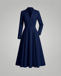 Damen Blazer Kleid Tailliert im Mantelstil mit A Linien Rock Marineblau