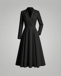 Damen Blazer Kleid Tailliert im Mantelstil mit A Linien Rock Schwarz