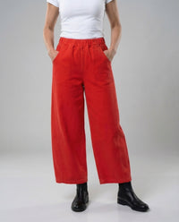 Damen Weiche Cordhose mit Weitem Bein und Elastischem Bund