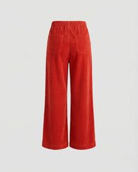 Damen Weiche Cordhose mit Weitem Bein und Elastischem Bund Rot