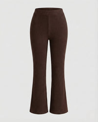 Damen Schlaghose Gerippt High Waist Strickhose Braun