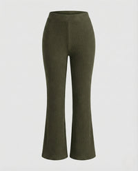 Damen Schlaghose Gerippt High Waist Strickhose Oliv
