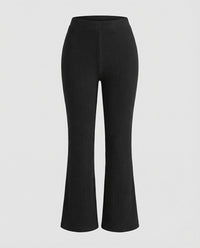 Damen Schlaghose Gerippt High Waist Strickhose Schwarz