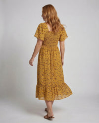 Damen Sommerkleid mit Smokoberteil Puffärmel Volantrock