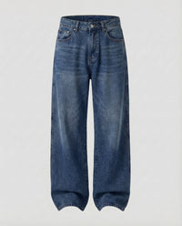 Unisex Baggy Denim Hose Locker Mittelnaht Blau