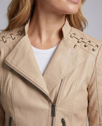 Damen Bikerjacke Lederimitat Schnürdetail