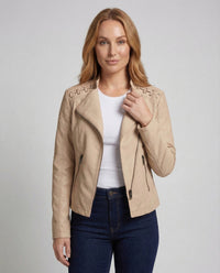 Damen Bikerjacke Lederimitat Schnürdetail