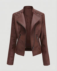Damen Bikerjacke Lederimitat Schnürdetail Braun